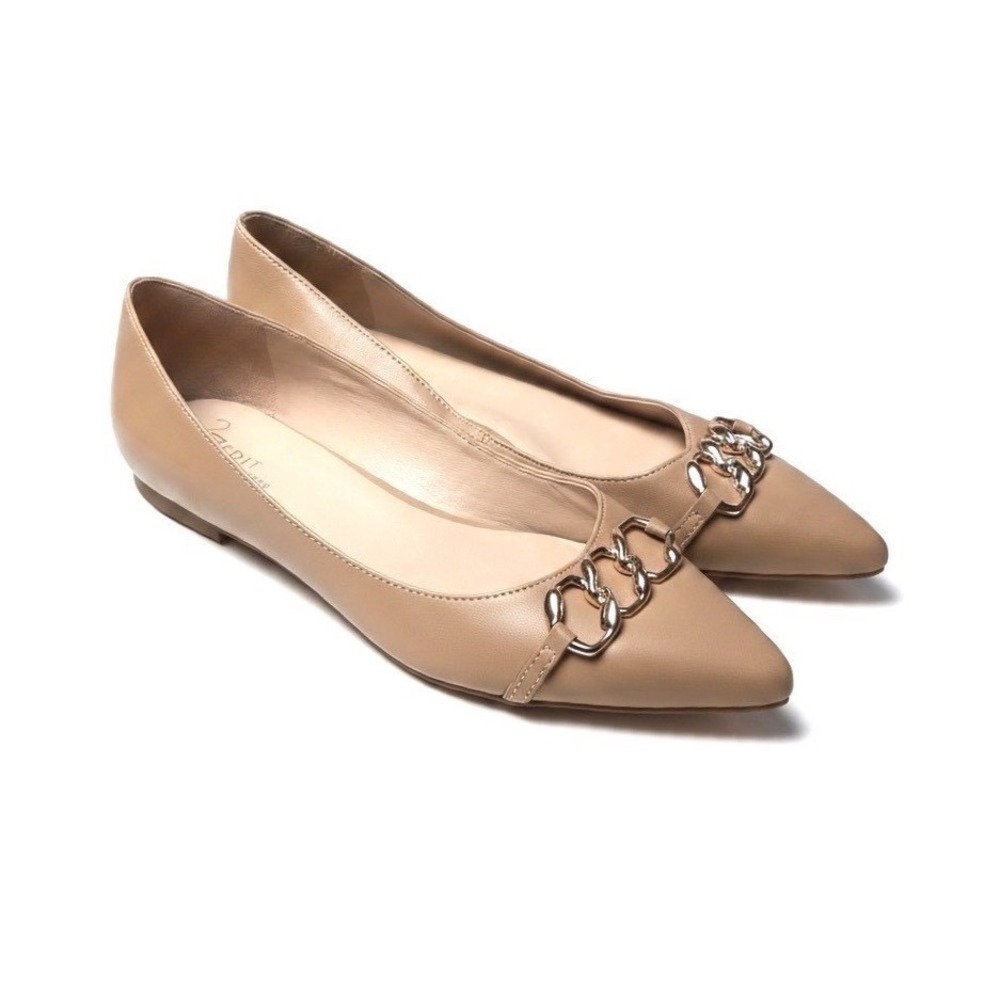 27‎ Edit Naturalizer Women Tan Pointed Toe Chain Link Leather Flats Size 8.5